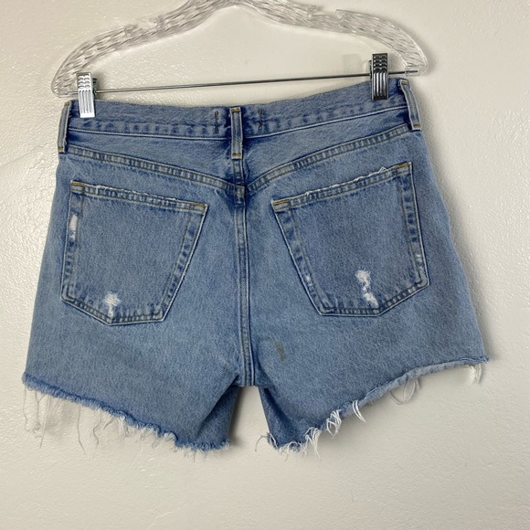 AGOLDE Parker Long Distressed Button Fly Blue Shorts Women’s size 28 - Picture 14 of 15